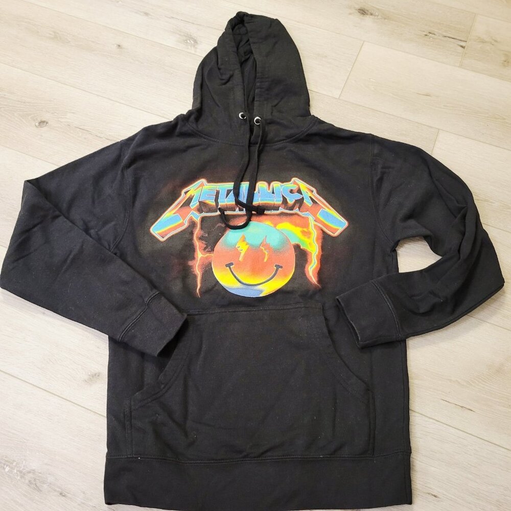 J Balvin Metallica Graphic Pullover Hoodie Sweatshirt Sz Small Black Music